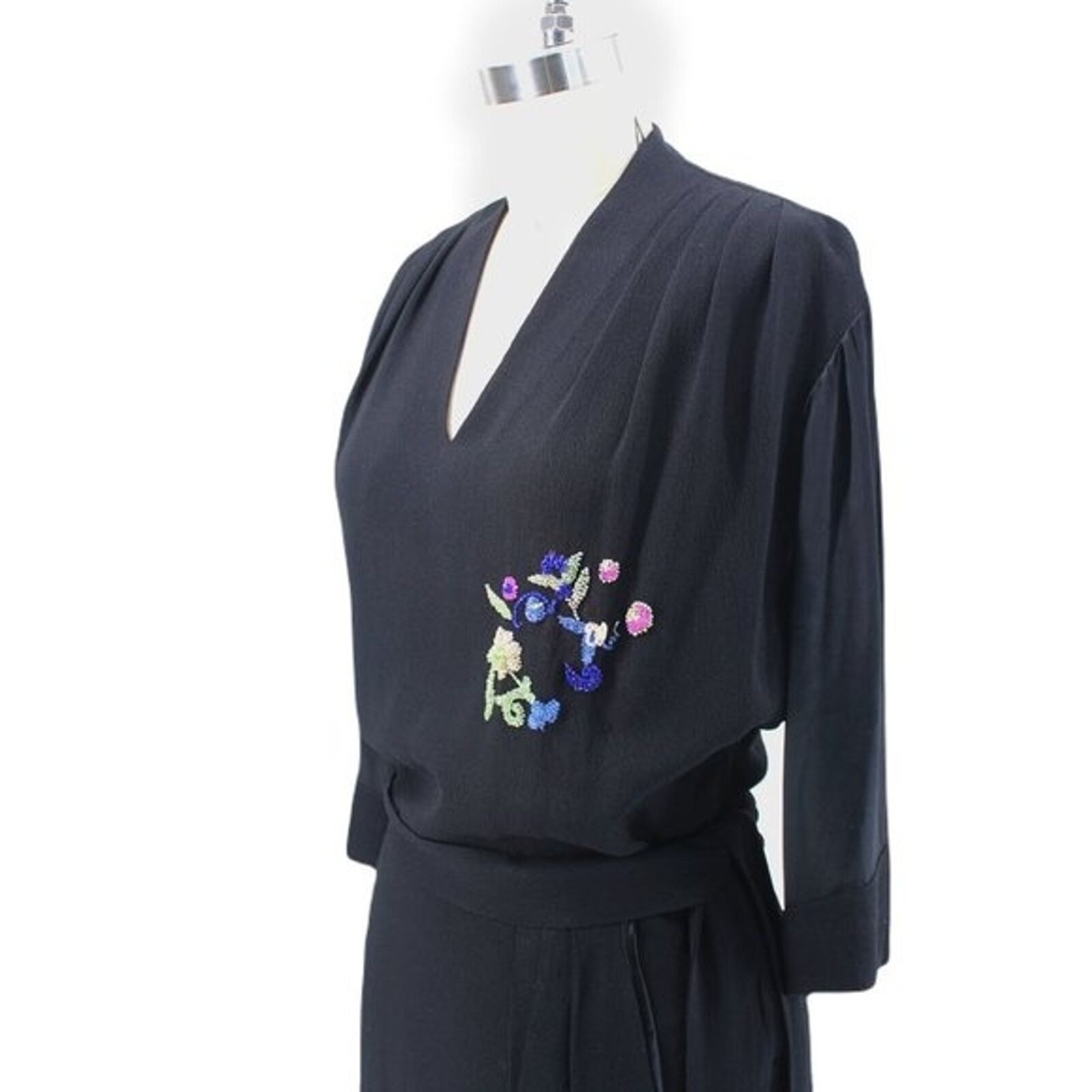Beaded Dress Vintage 30s/40s Rayon Satin Puff 3/4… - image 5