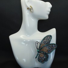 Broche broche cuello ramillete aleación circón mariposa azul tamaño grande vintage