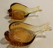 Vintage Set of 2 Amber Glass Nesting Bird Trinket Ashtray Dishes