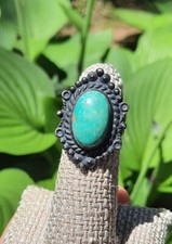Vtg Sterling Silver Turquoise Cab Native American Shop Ring Size 4.5 Signed