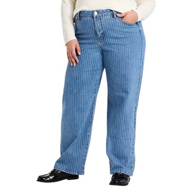 Ava & Viv Women's Blue Pinstripe High Rise Straight Leg Denim Jeans Size 22