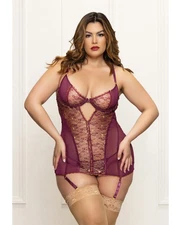 Seven ’til Midnight Queen Holiday Metallic Lace Gartered Chemise & Thong Plum