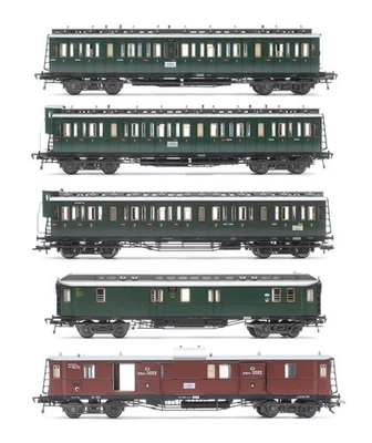 FLEISCHMANN SPUR "HO" 5 DR BRAUN/GRÜN VERSCHIEDENE REISEZUGWAGEN - Bild 1 von 4