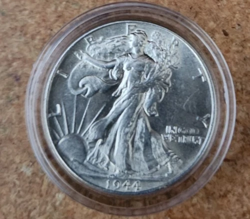 1944 p high grade (AU/BU) silver Walking liberty half dollar in acrylic capsule