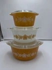 Set 3 Pieces Vintage Pyrex Butterfly Gold Casserole Dish  472 474 475- With Lids