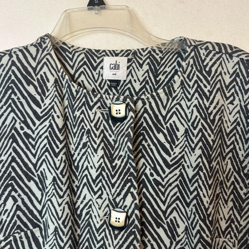 Cabi Jacket Style #3034 Womens M Gray White Zig Zag Zebra Ponte Knit Pockets - Image 2 of 4
