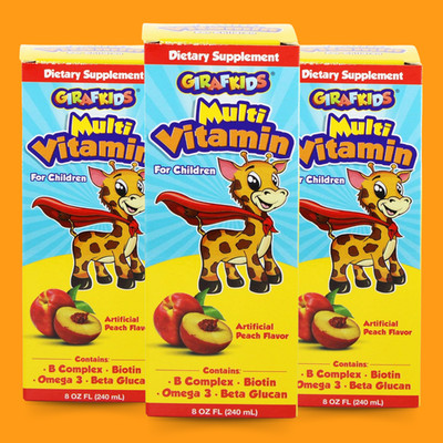 GirafKids Multivitamin for Kids with B Complex & Omega 3, 8 fl oz (3-Pack)