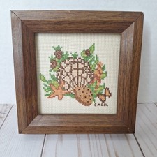 Vtg Seashells Needlepoint Framed Picture 6  X 6  Coastal Ocean Beach Signed