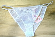 NWT Vintage Victoria's Secret White Shimmer Lace Low String Bikini Panties L