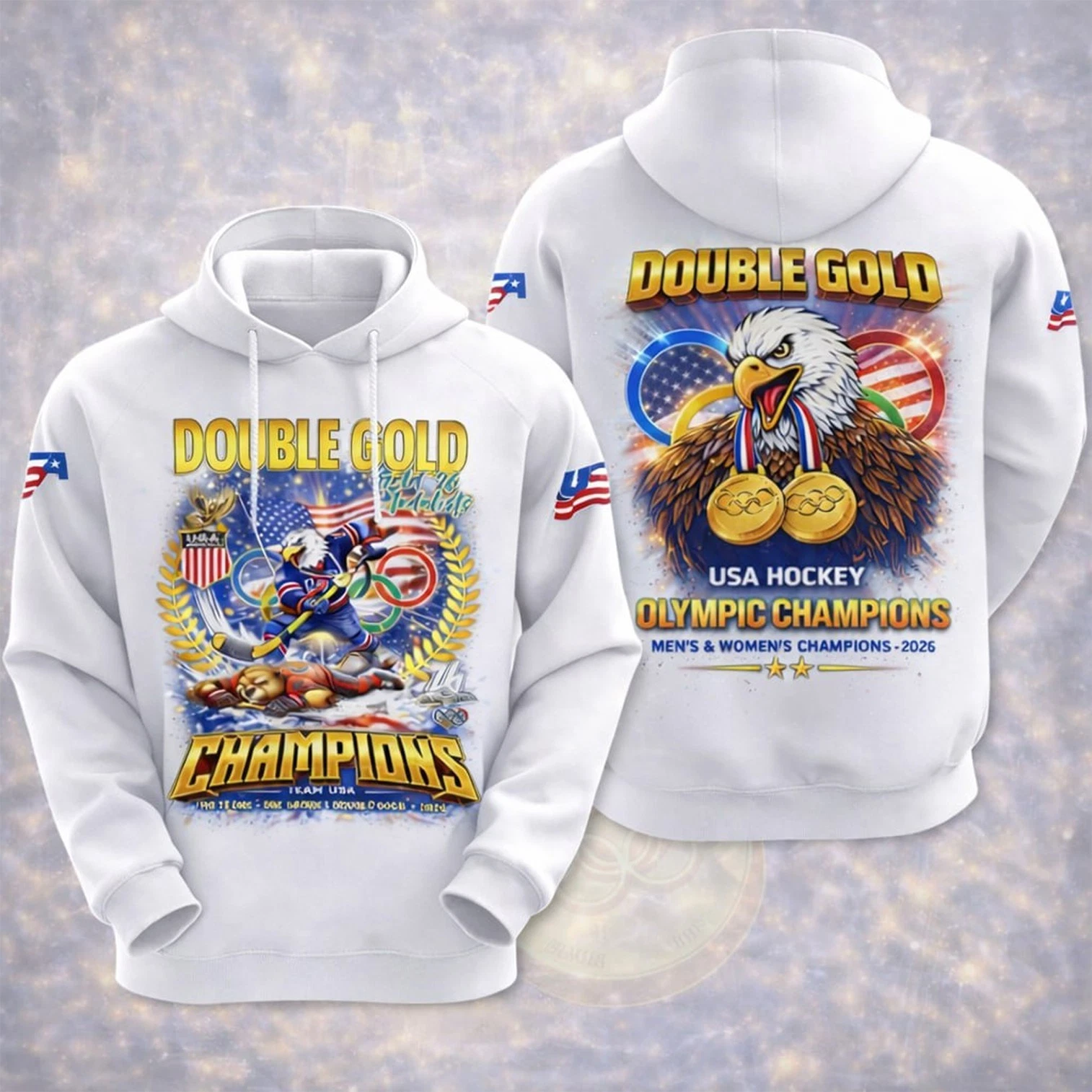 USA Hockey Olympic Team Champions 2026 All-over Print Royal Blue-White Hoodie