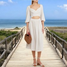 O.P.T. S beige/cream wrap midi dress with pockets    $149 Retail