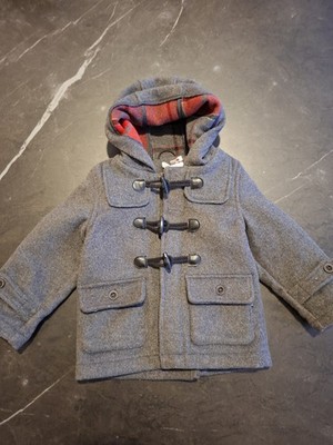 Boboli Unisex Baby Dufflecoat Mantel Gr 86 Grau mit kariertem Check Futtter neuw