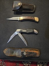 Vintage Buck Knives 317 & 110 Folding Hunter Knife with Leather Sheaths