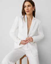 NEW ANN TAYLOR 189 WHITE LINEN BLEND ONE BUTTON BLAZER SZ 8P 8 PETITE