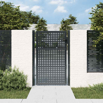 Gartentor Anthrazit Stahl 105x125 cm Abschließbar Drahtgeflecht Außen Hauseingang