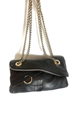 DEREK LAM ‘Elsa’ Black Leather Gold Chain Small Shoulder Bag Zip Detail RRP$750
