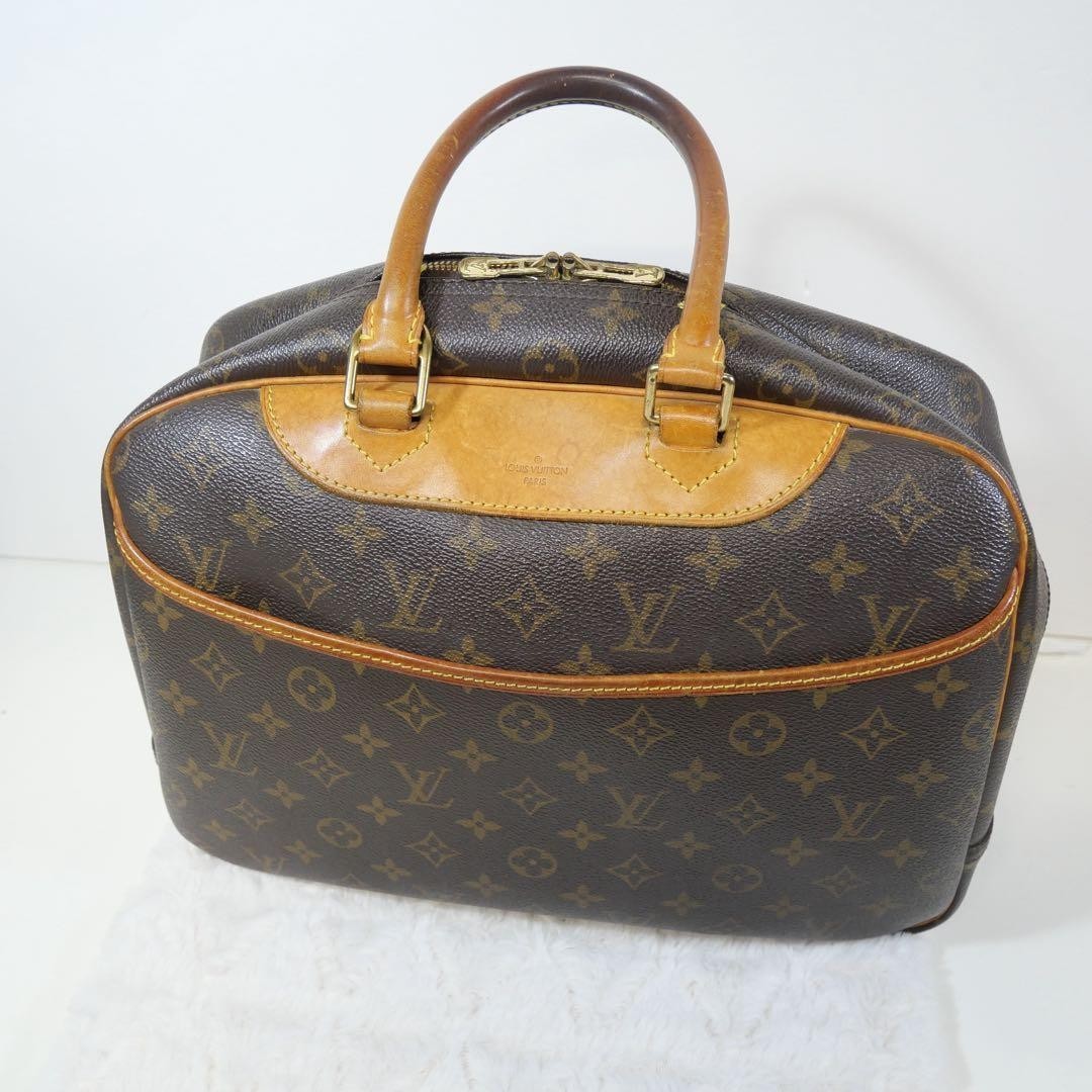 Louis Vuitton Monogram Deauville Hand Bag Leather Brown Zip M47270 LV Authentic