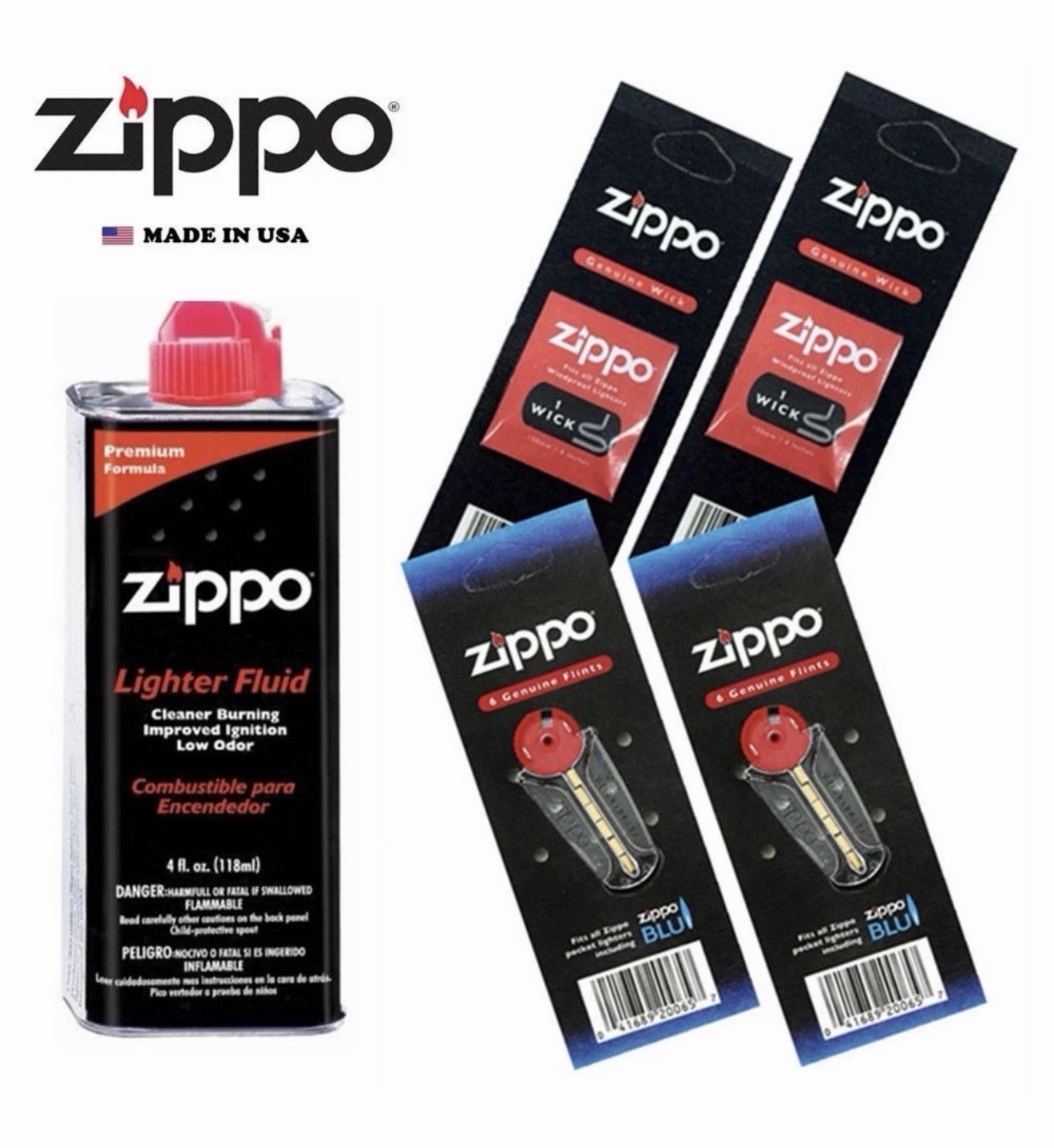 Zippo 4 fl oz Fluid Fuel and 2 Value Pack ( 12 Flints + 2 Wi