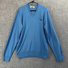 Winona Knits Sweater Mens XL Tall Blue V Neck Loon Logo Made in USA Pullover