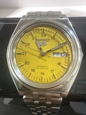 Vintage Seiko 5 Automatic Yellow Mod 24H Dial 6319-8000 21J Day Date Runs Great