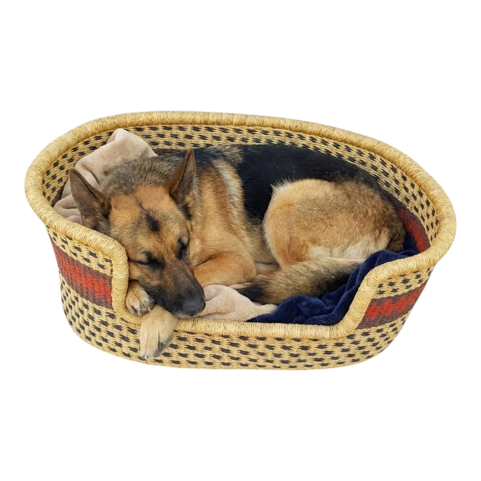 Handmade Dog Bed Basket - Brown Pattern Woven Pet Bed | Bolga Cat Bed