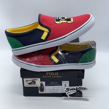 Polo Ralph Lauren Landyn Slip On Child P-Wing Logo Patch Canvas Shoes Size 5