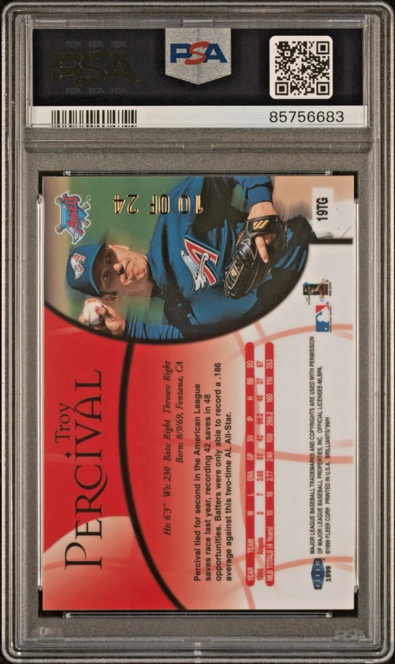 TROY PERCIVAL 1999 Fleer Brilliants 24KT золото 10/24 PSA 8 (Pop 2: 0 выше) - Изображение 2 из 3