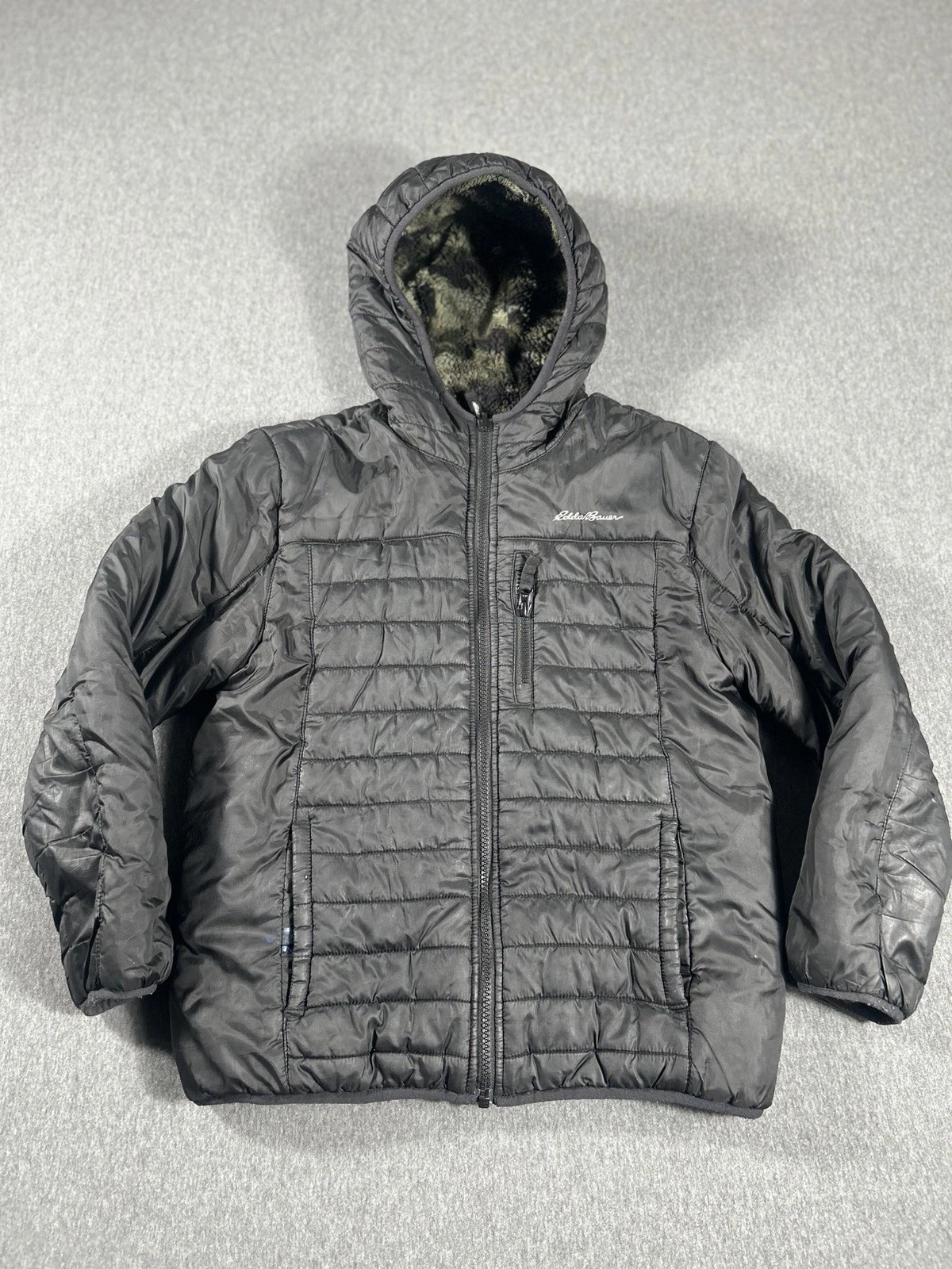 Eddie Bauer BoysReversible Hooded PufferJacket Black and Green