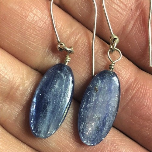 B1050 Sterling Silver Blue Kyanite Dangle Drop Earrings Natural Gemstone 1.75"