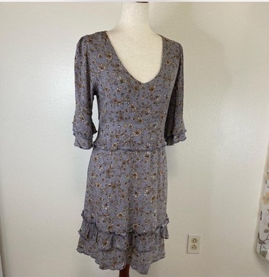 Wild Moss boho earthy midi dress dainty flowers. Double flared sleeves. Medium