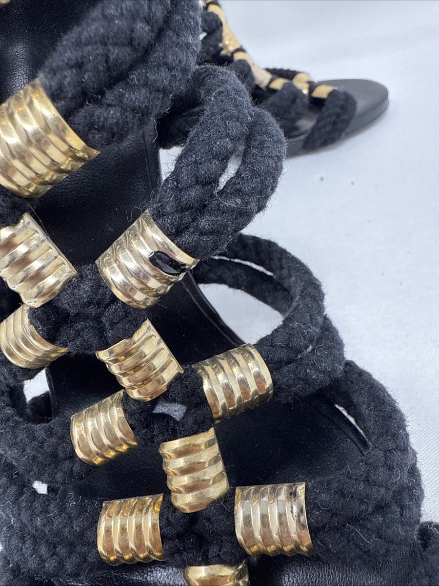 Balmain H&M Black Gladiator Rope High Heel Women Shoes with zipper