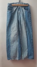 Old Navy Girls High Rise Baggy Wide Leg Two 2 Tone Blue Jeans Adjust Size 14 EUC
