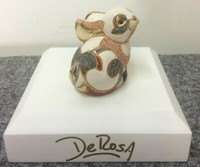 De Rosa Keramik Figur Handgemacht Handbemalt Hase Weiß Blau Gold GläNzend Kunst