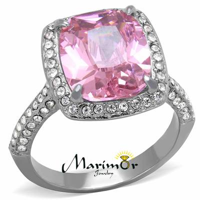 Ct Emerald Cut Rose Zirconia Stainless Steel Halo Engagement Ring Size  5-10
