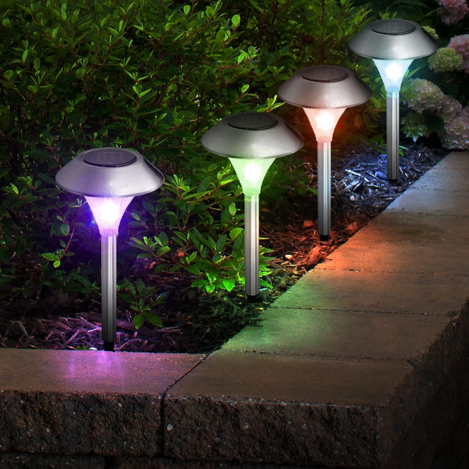 Solar Power Color Changing LED Lights Stainless Steel Lamps Outdoor Garden Lawn  - Image 2 of 4