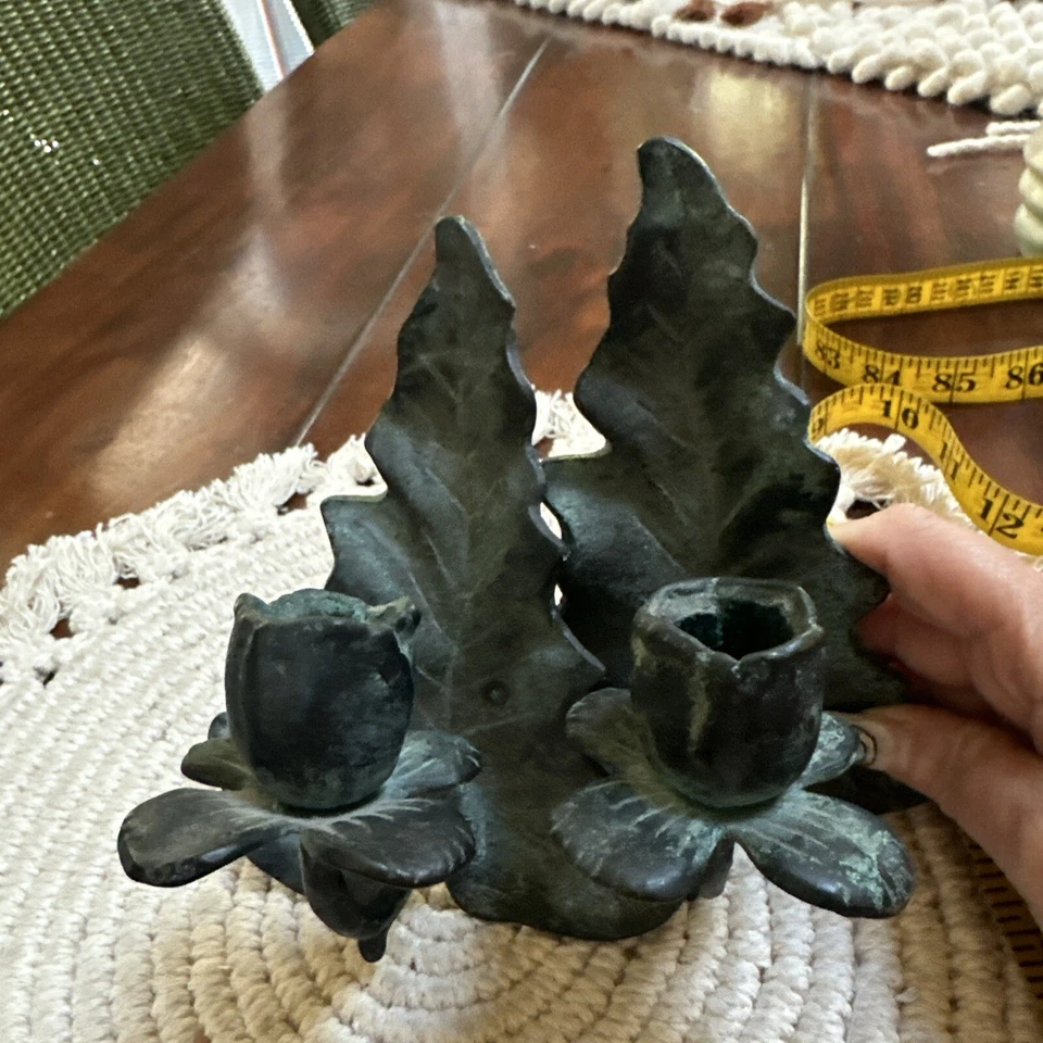 De colección Juego de 2 Candelabros de Pared Hoja de Roble de Hierro Verde Forjado 6"Lx5 Creativo B4 Foto 2 de 4