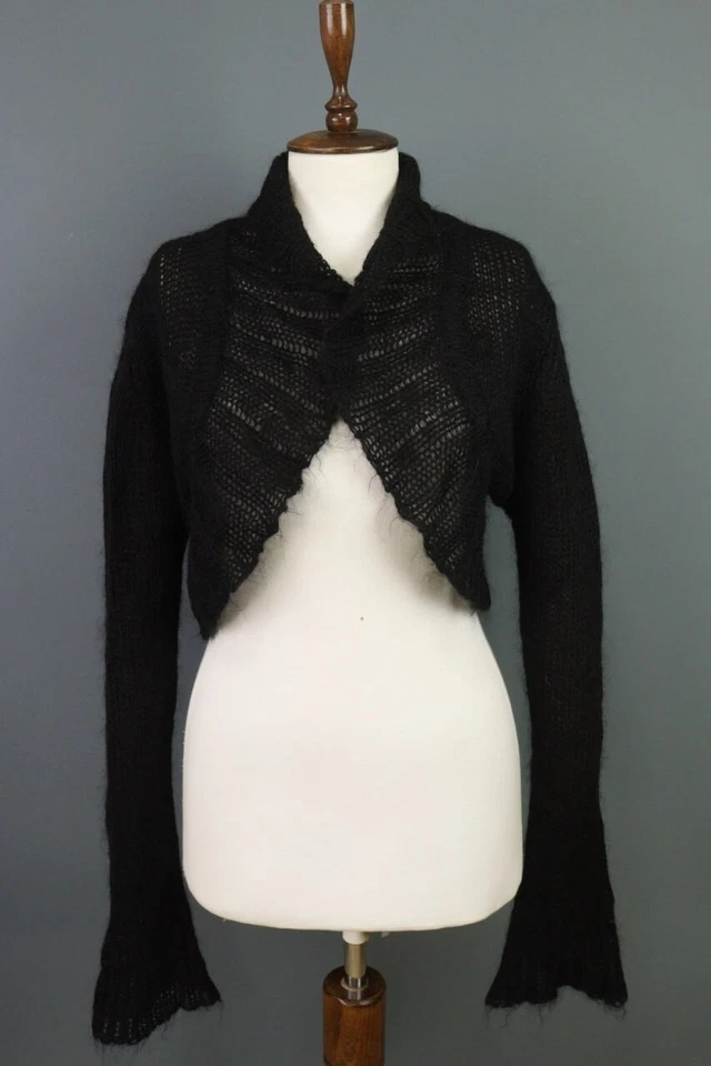 Marimekko Ritva Falla Black Mohair Knit Cropped Cardigan Sweater Size M