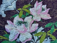 Oriental Regency 1940’s MAGNOLIAS  on Shoji Mid Century Barkcloth Vintage Fabric