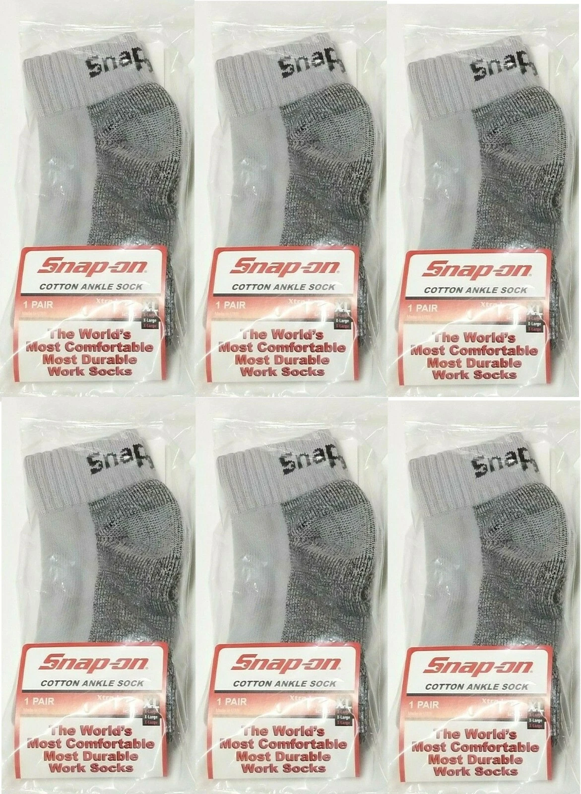 6 PAIRS Men's GRAY Snap-On Ankle Socks X-LARGE *FREE SHIPPING* MADE IN USA *NEW*