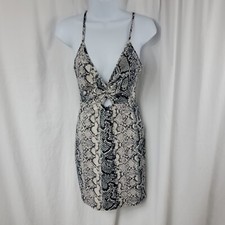 Unbranded Spaghetti Strap  Snakeskin Print Bodycon Mini Gray Black Womens Sz M
