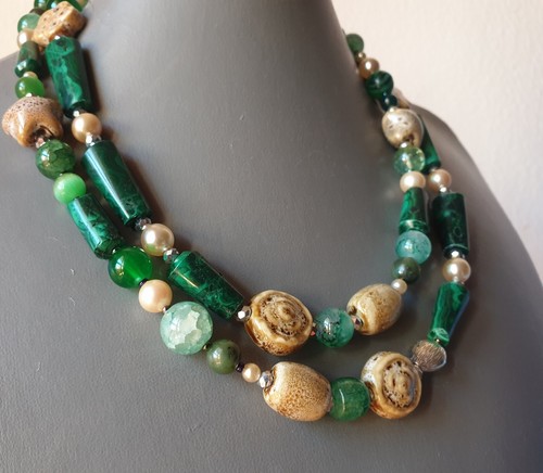 ❤️🧡💛COLLANA DONNA PIETRE DURE NATURALI VERDE MALACHITE, AGATA, CERAMICA❤ - Foto 11 di 13