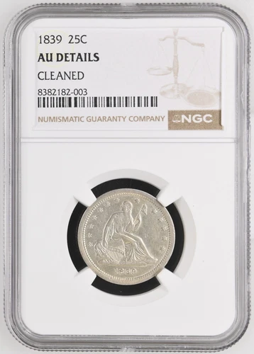 1839 No Drapery Seated Liberty Quarter NGC AU Details