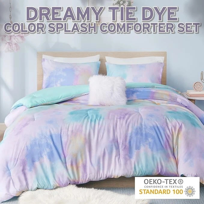 Intelligent Design Cassiopeia Tie Dye/Aqua Printed Comforter Set Queen/Full New - Image 2 of 4