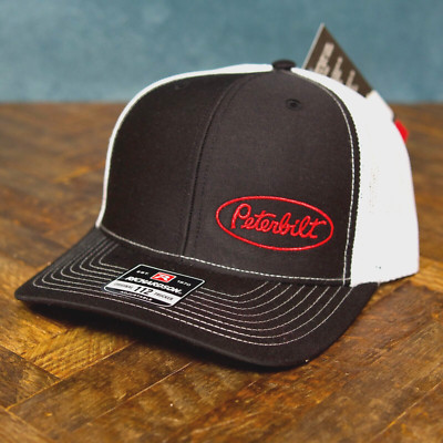 NEW - Peterbilt Richardson 112 Black/White Trucker Cap Hat Snapback Embroidered