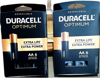 NEW 2 PACKS Duracell Optimum AA 6 PACKS 12 BATTERIES TOTAL FREE SHIPPING . 