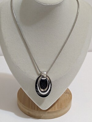 Double Oval Disc Pendant Silver Tone Snake Chain Necklace. 15''. 2 1/2'' Ext.