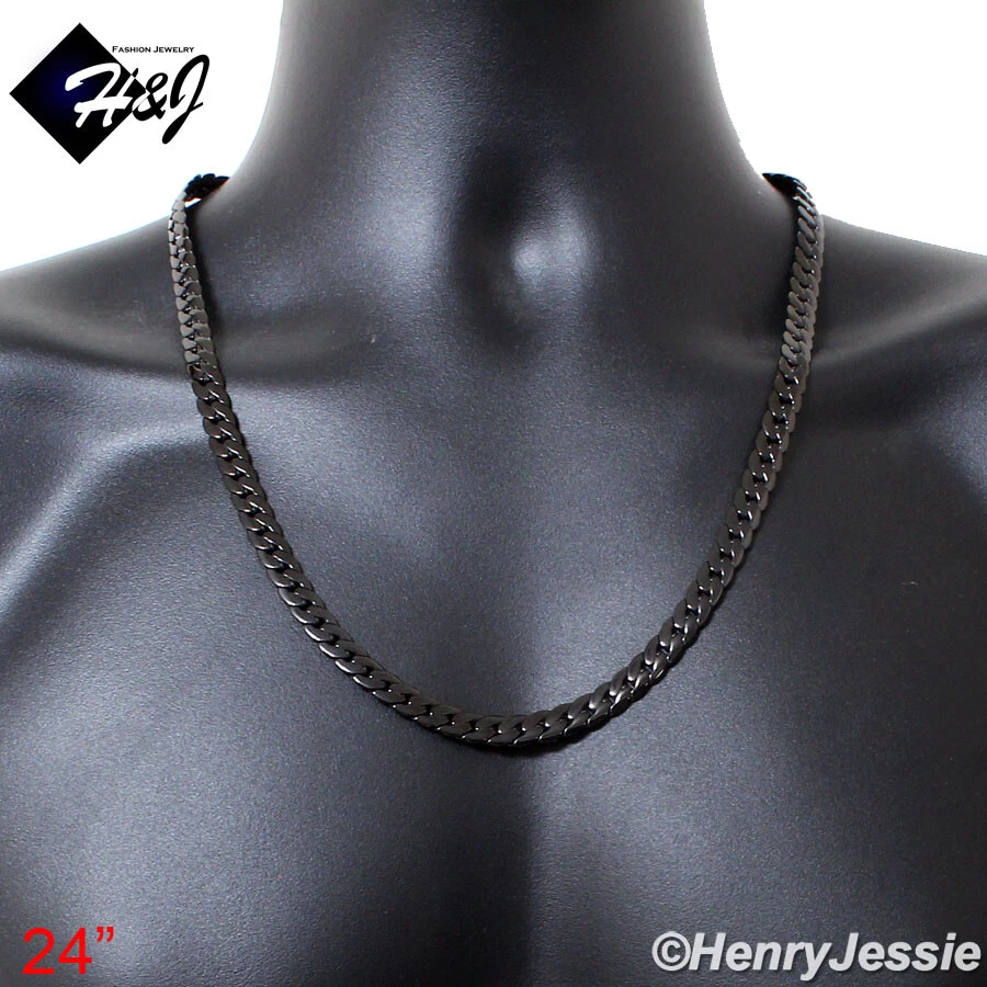 Collar de cadena cubana Miami chapado en negro de acero inoxidable de 18-40" HOMBRE 3/4/6/8 mm*B155 Foto 4 de 4