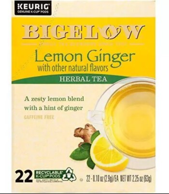 Last Box Of Bigelow Lemon Ginger Herbal Tea Keurig K-Cup Pods 22 Count Box