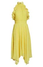 ELIZA J Yellow Halter Neck Ruffle Sleeve Handkerchief Hem Asymmetric Dress 10 US