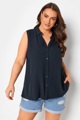 $22 PRIMARK COLLARED V NECK BUTTON FRONT CURVED HEM  LAYERING TANK TOP 2X